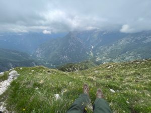 Blick über Fluss Soča Tal vom Vršič-Pass